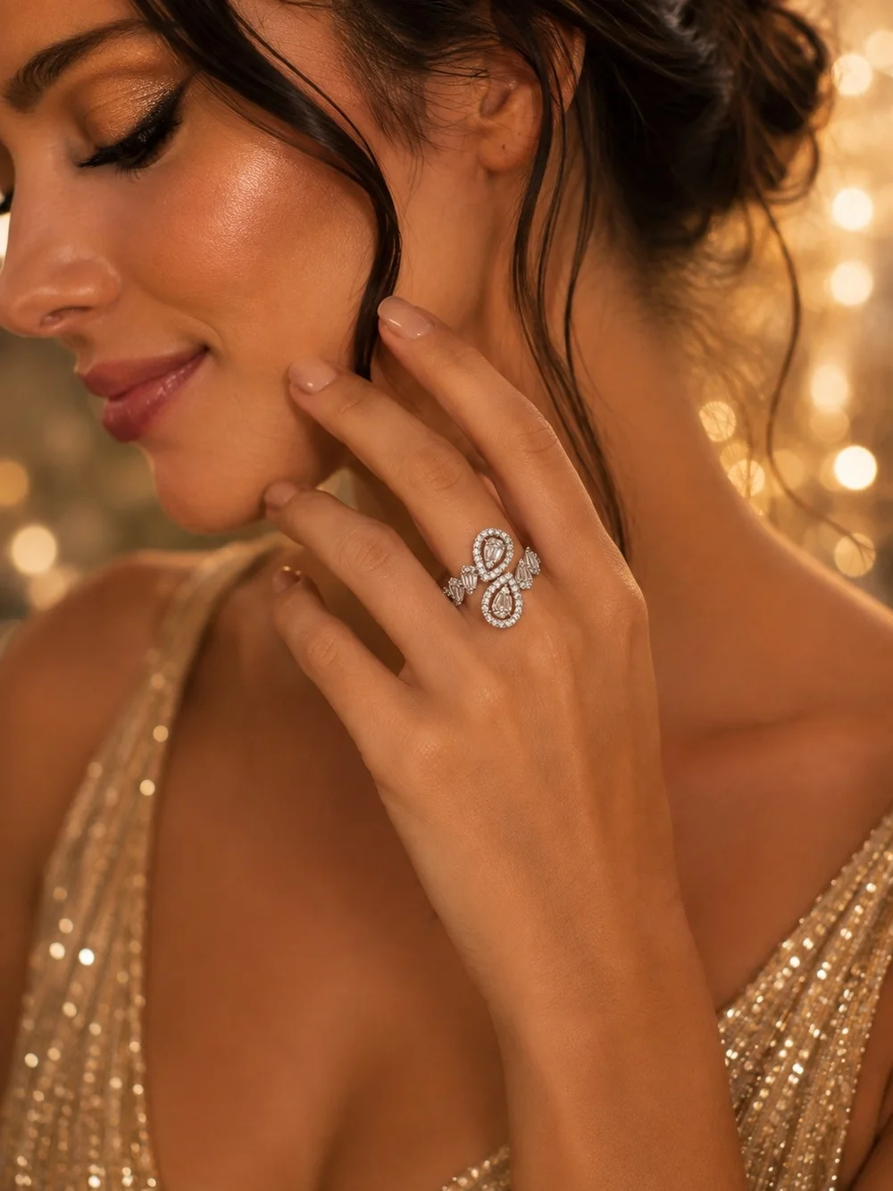 Elegant Statement Ring – Stainless Steel, Hypoallergenic, Sparkling Cubic Zircon